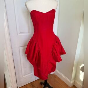 1980s Sculptural Couture Vibrant Red Tadashi Dress